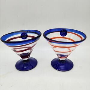 Royal Caribbean Martini Dessert Glasses Set Of 2 Kosta Boda Hand Blown Spiral